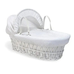 Baby Wicker Moses Basket in White Waffle By Clair De Lune