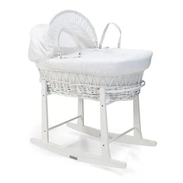 Baby Wicker Moses Basket in White Waffle By Clair De Lune  Clair De Lune   
