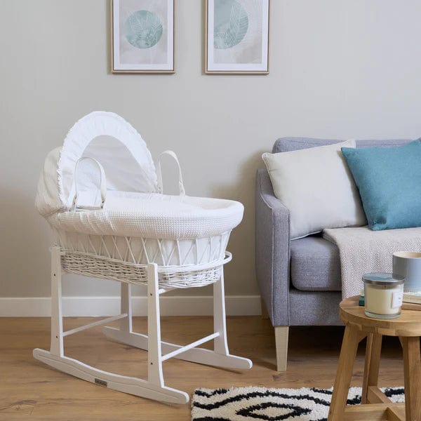 Baby Wicker Moses Basket in White Waffle By Clair De Lune  Clair De Lune   