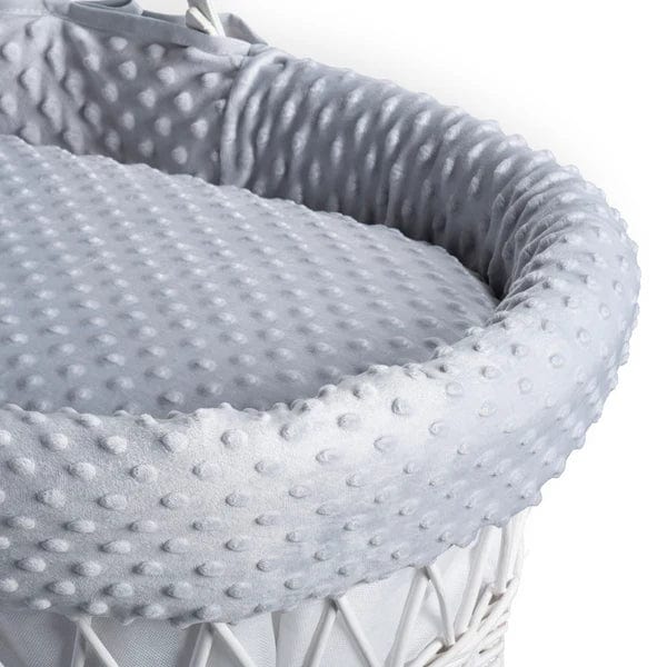 Baby Wicker Moses Basket in White Wicker and Grey Dimple bedding By Clair De Lune  Clair De Lune   