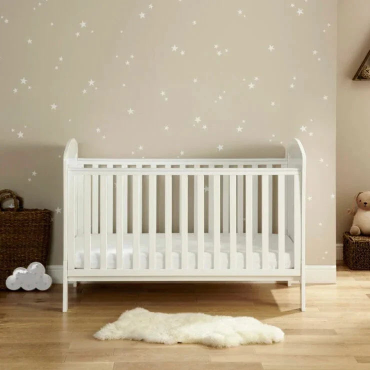 Babymore Aston Cot Bed In White - Drop Side Cot Bed Babymore