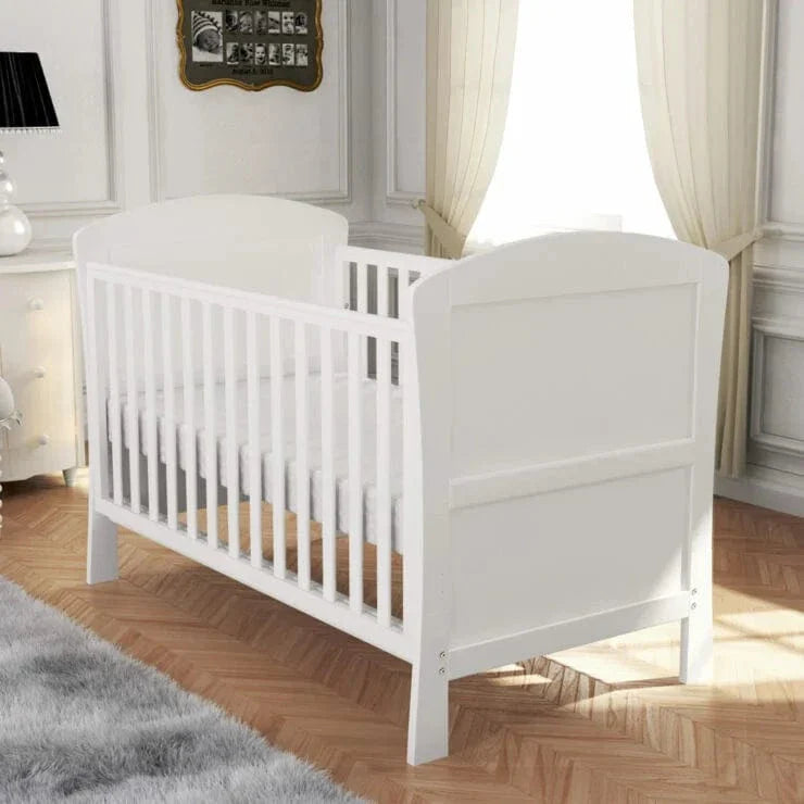 Babymore Aston Cot Bed In White - Drop Side Cot Bed Babymore