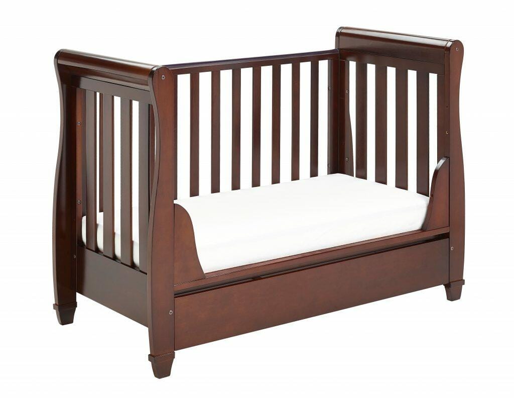 Babymore Eva Sleigh Drop sided Cot Bed - Dark Wood  Babymore   