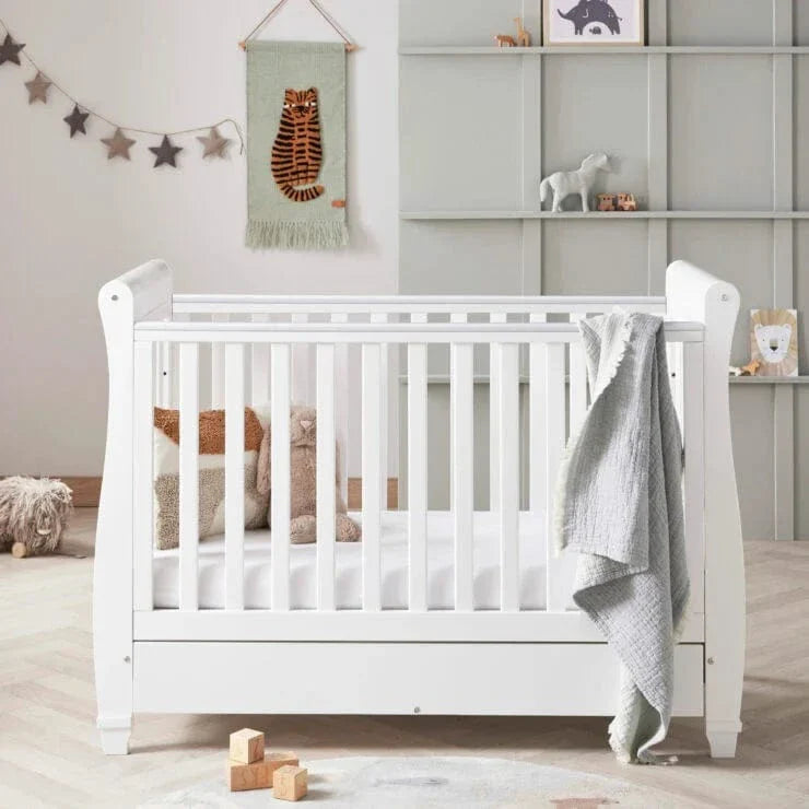 Babymore Eva Sleigh Drop sided Cot Bed - White Babymore
