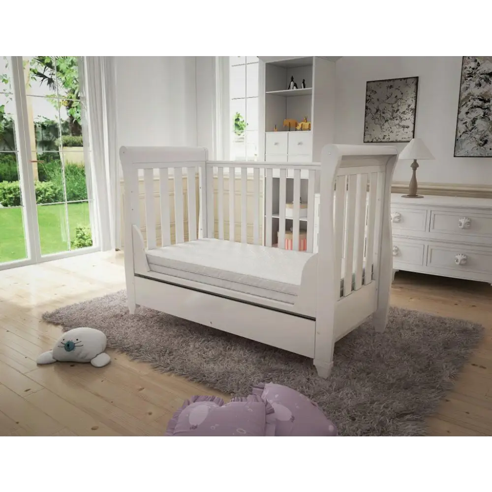 Babymore Eva Sleigh Drop sided Cot Bed - White  Babymore   