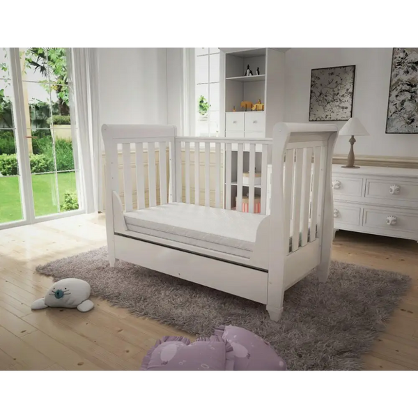 Babymore Eva Sleigh Drop sided Cot Bed - White  Babymore   