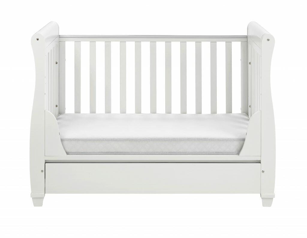 Babymore Eva Sleigh Drop sided Cot Bed - White  Babymore   