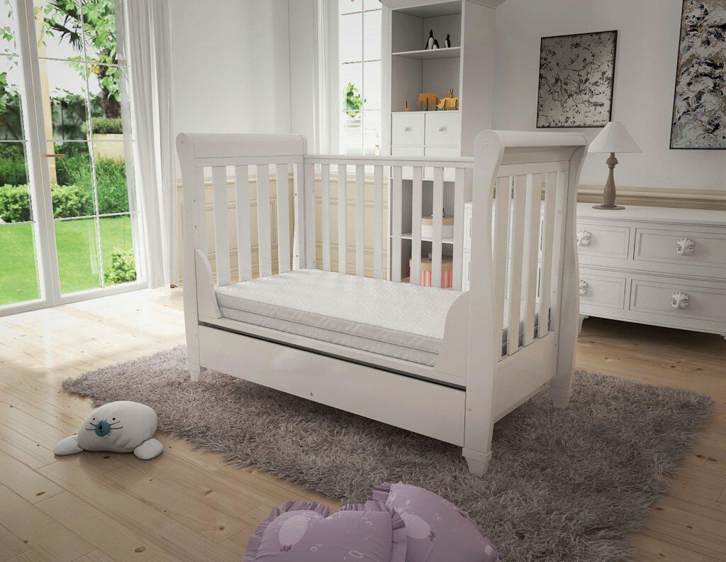 Babymore Eva Sleigh Drop sided Cot Bed - White  Babymore   