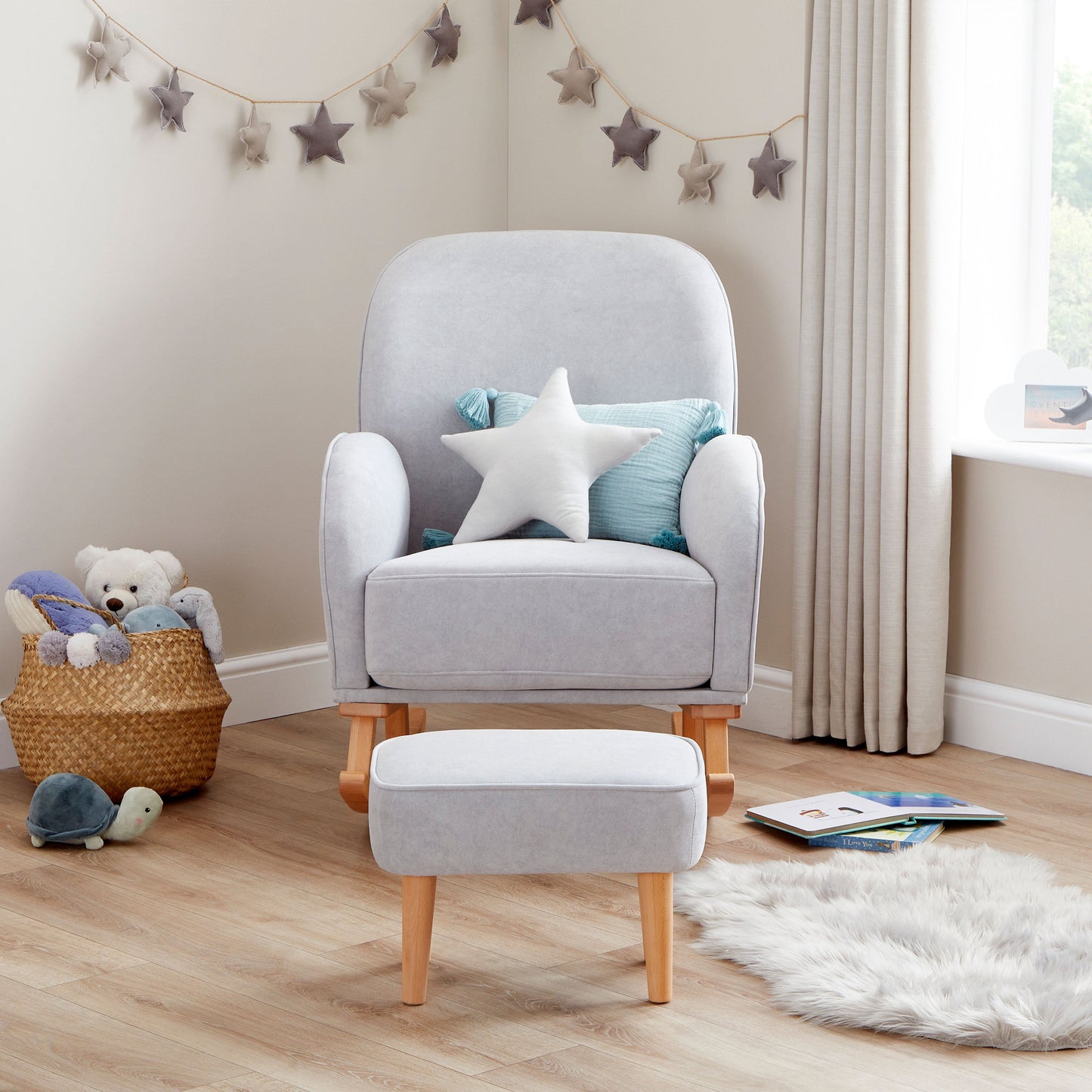 Babymore Freya Grey Nursery Chair & Stool  Babymore   