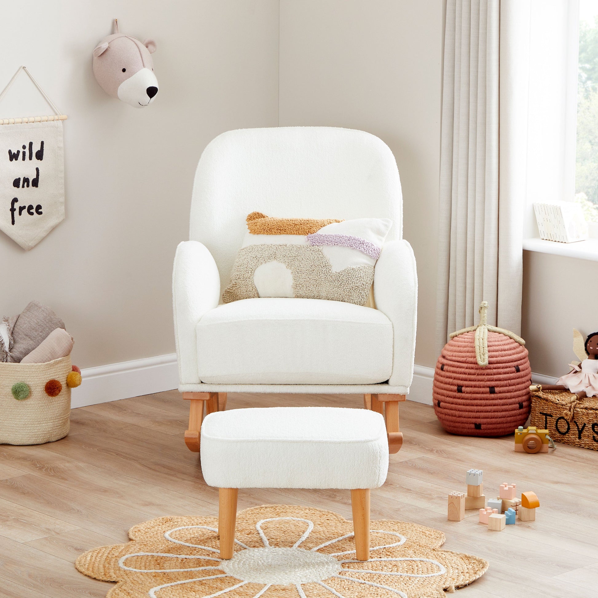 Babymore Freya Off White Bouclé Nursery Chair & Stool  Babymore   