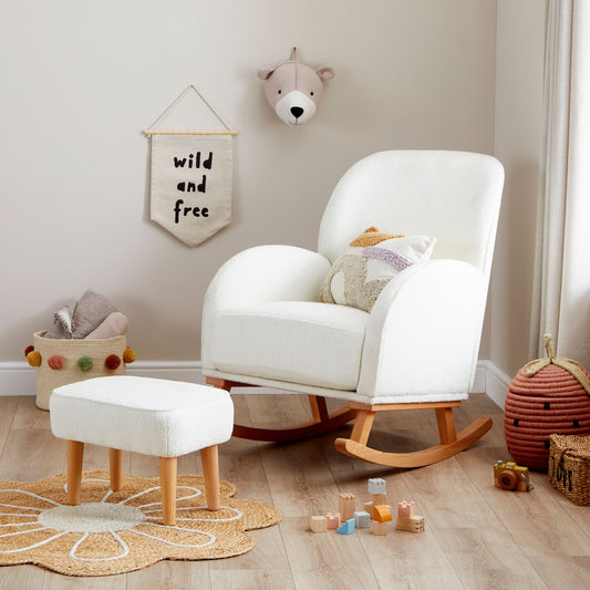 Babymore Freya Off White Bouclé Nursery Chair & Stool  Babymore   