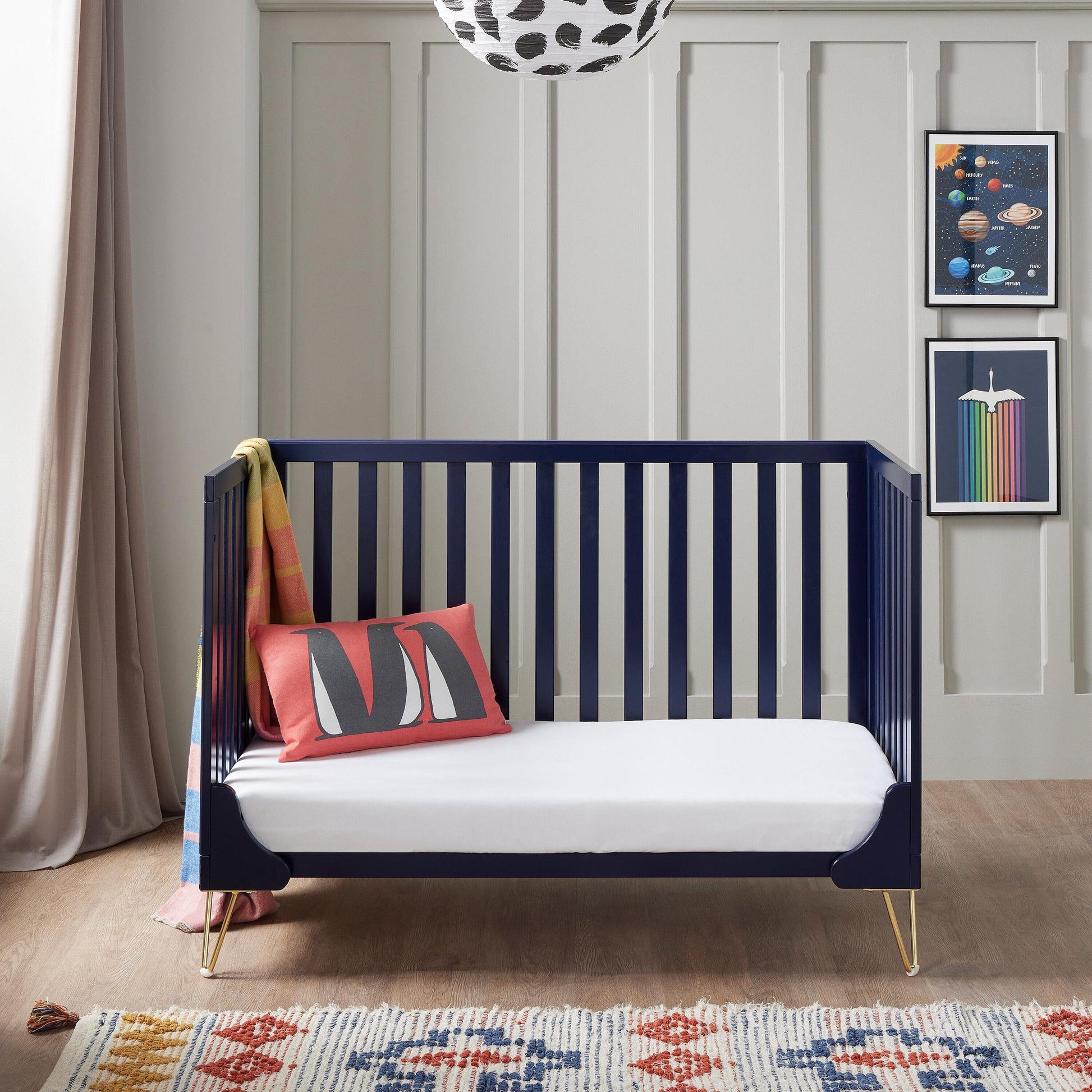 Babymore Kimi Midnight Blue Cot bed - Gold Hair Pin Legs  Babymore   