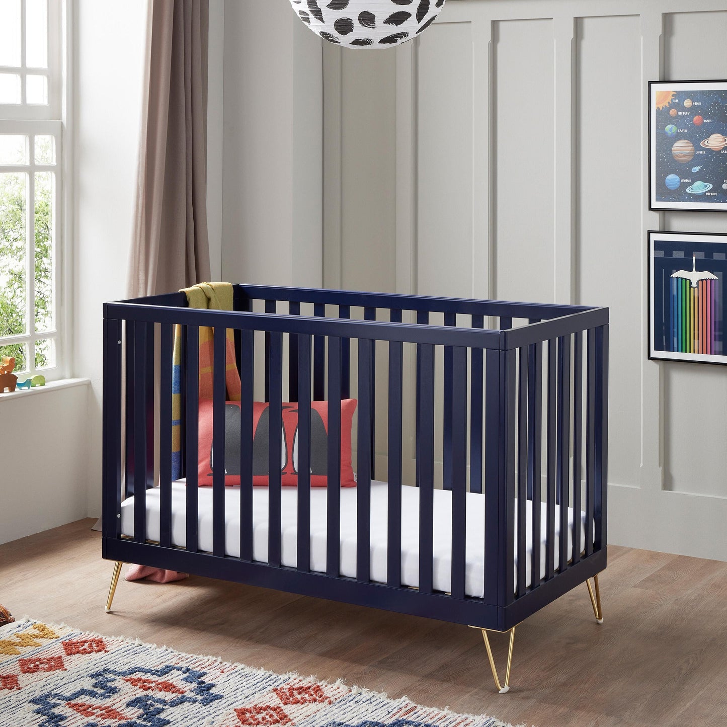 Babymore Kimi Midnight Blue Cot bed - Gold Hair Pin Legs  Babymore   