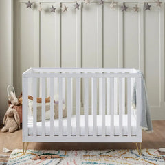 Babymore Kimi White Cot bed - Gold Hair Pin Legs