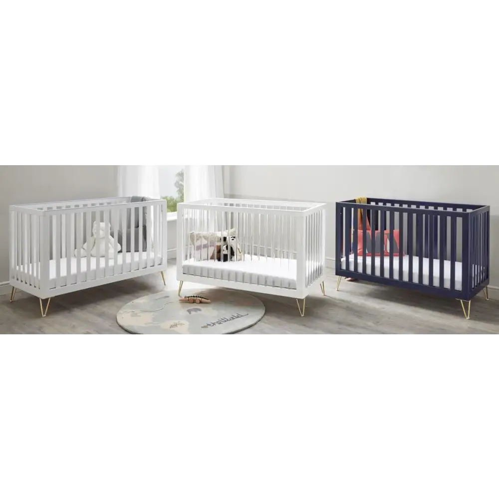 Babymore Kimi White Cot bed - Gold Hair Pin Legs  Babymore   