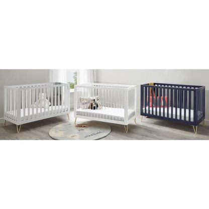 Babymore Kimi White Cot bed - Gold Hair Pin Legs  Babymore   