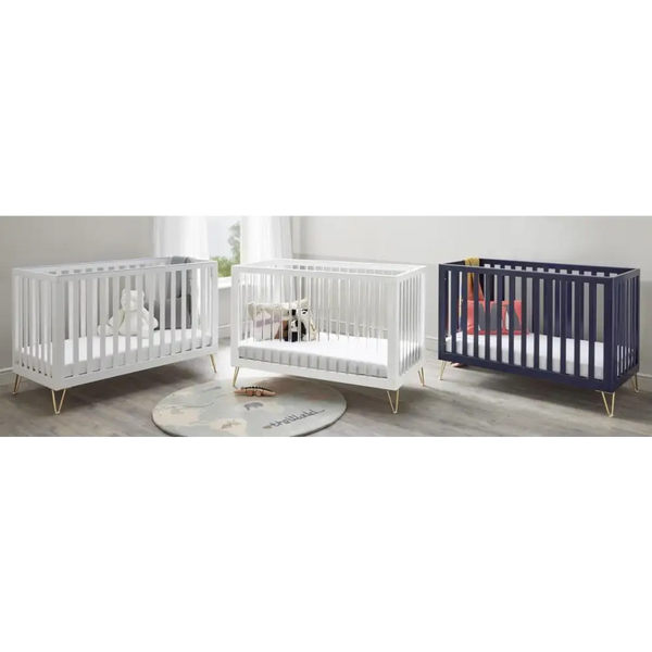 Babymore Kimi White Cot bed - Gold Hair Pin Legs  Babymore   