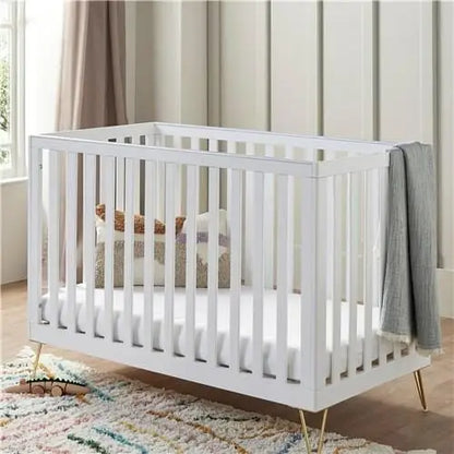 Babymore Kimi White Cot bed - Gold Hair Pin Legs  Babymore   
