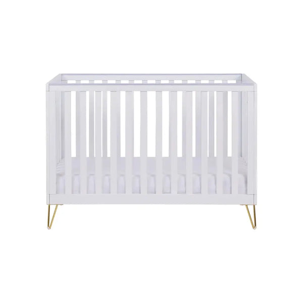 Babymore Kimi White Cot bed - Gold Hair Pin Legs Babymore