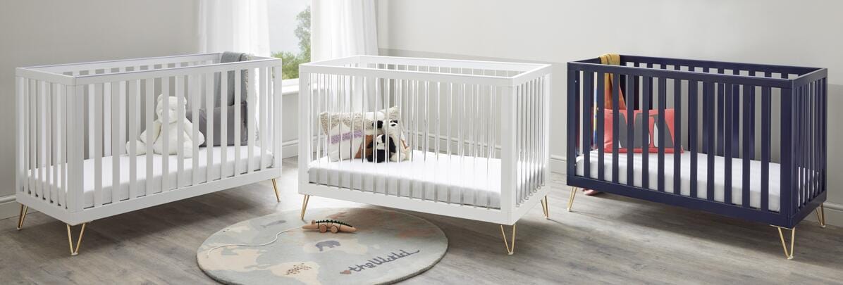 Babymore Kimi White Cot bed - Gold Hair Pin Legs  Babymore   