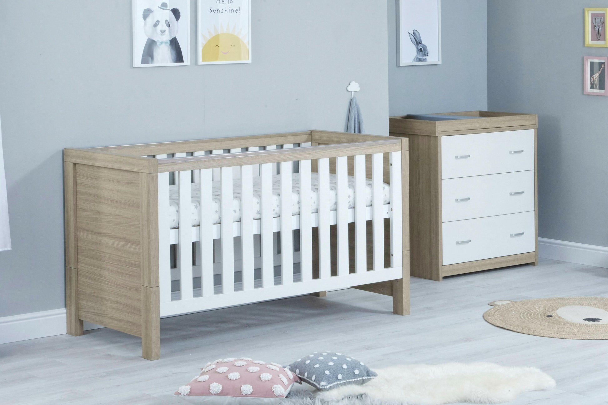 Babymore Luno 2 Piece Nursery Room Set - Oak White  Babymore   