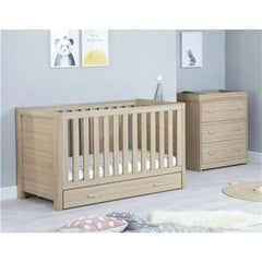 Babymore Luno 2 Piece Nursery Room Set with Underbed Drawer - Oak