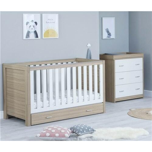 Babymore Luno 2 Piece Nursery Room Set with Underbed Drawer - Oak White  Babymore   