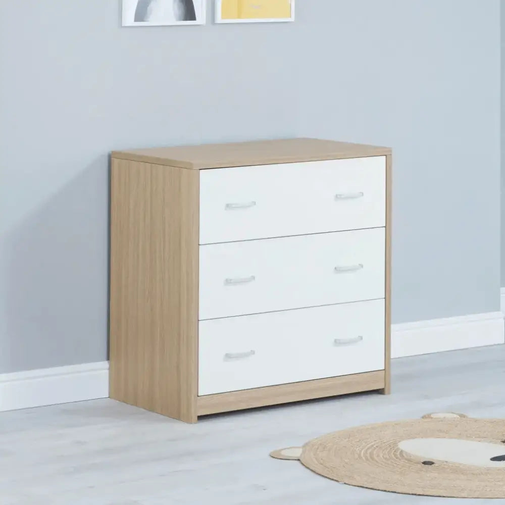 Babymore Luno 3 Piece Nursery Room Set With Under Bed Drawer- Oak White  Babymore   
