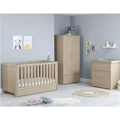 Babymore Luno 3 Piece Nursery Room Set with Underbed Drawer - Oak