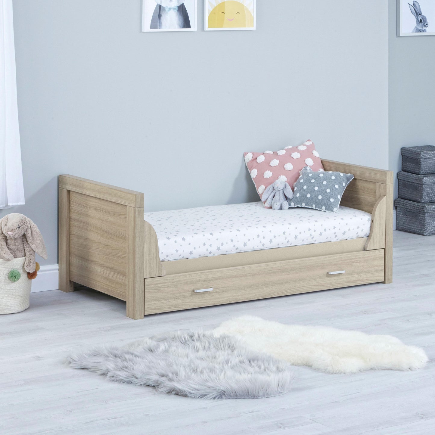 Babymore Luno Oak Cot Bed with Drawer  Babymore   