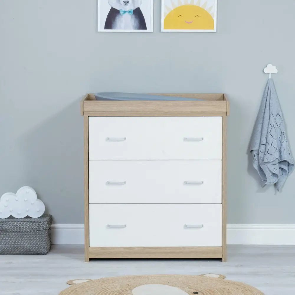 BabyMore Luno Veni Chest Of Drawers With Changing Top - Oak and White  Babymore   