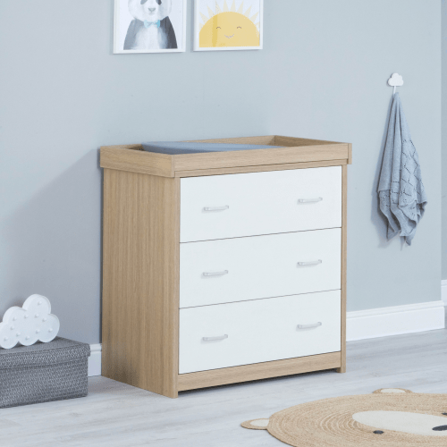 BabyMore Luno Veni Chest Of Drawers With Changing Top - Oak and White  Babymore   
