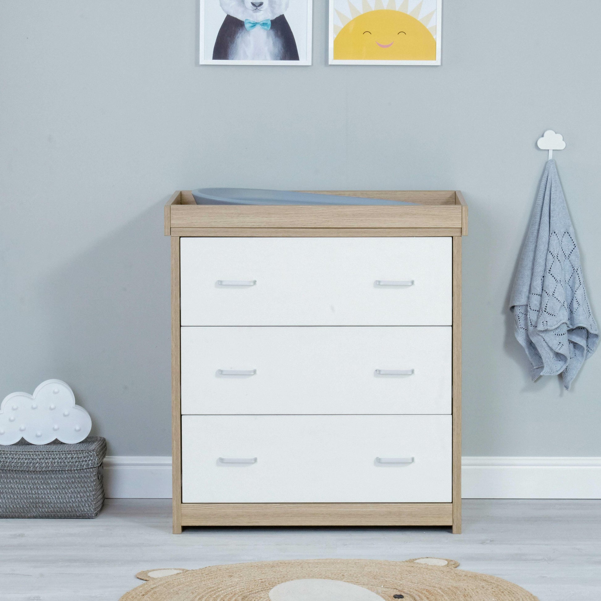 BabyMore Luno Veni Chest Of Drawers With Changing Top - Oak and White  Babymore   