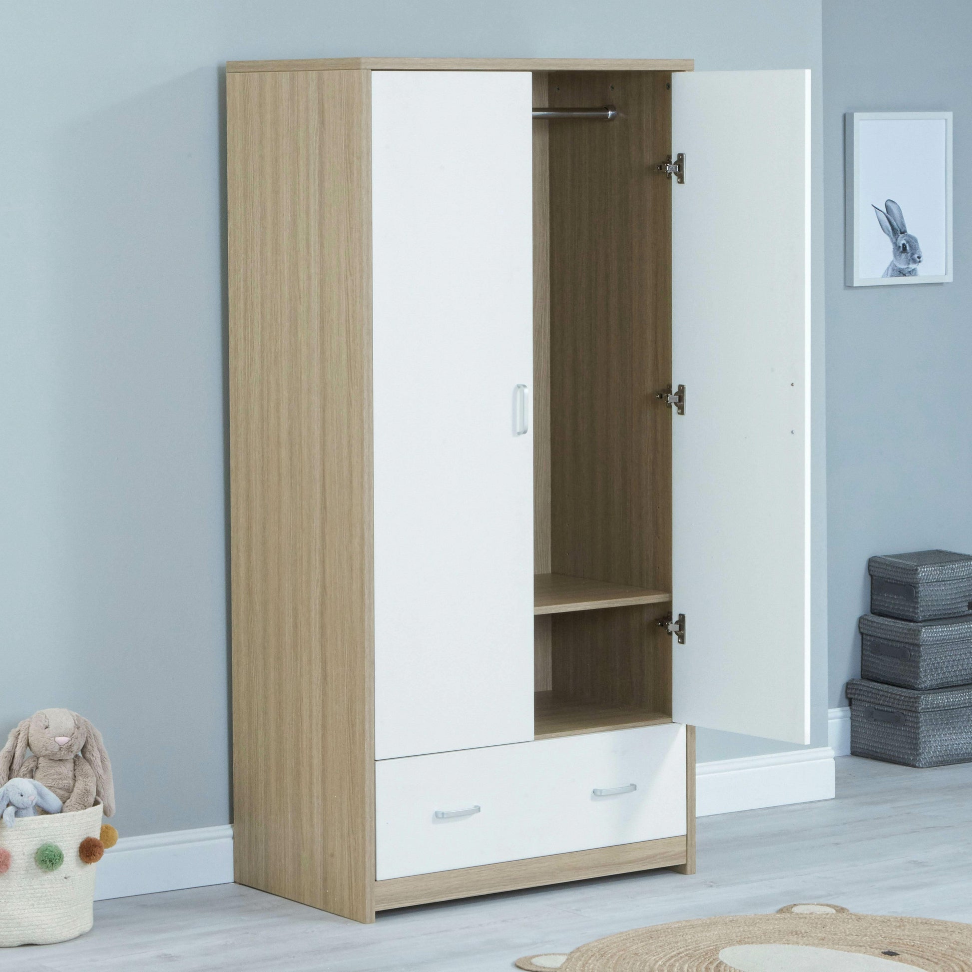 BabyMore Luno Veni Wardrobe in Oak and White  Babymore   