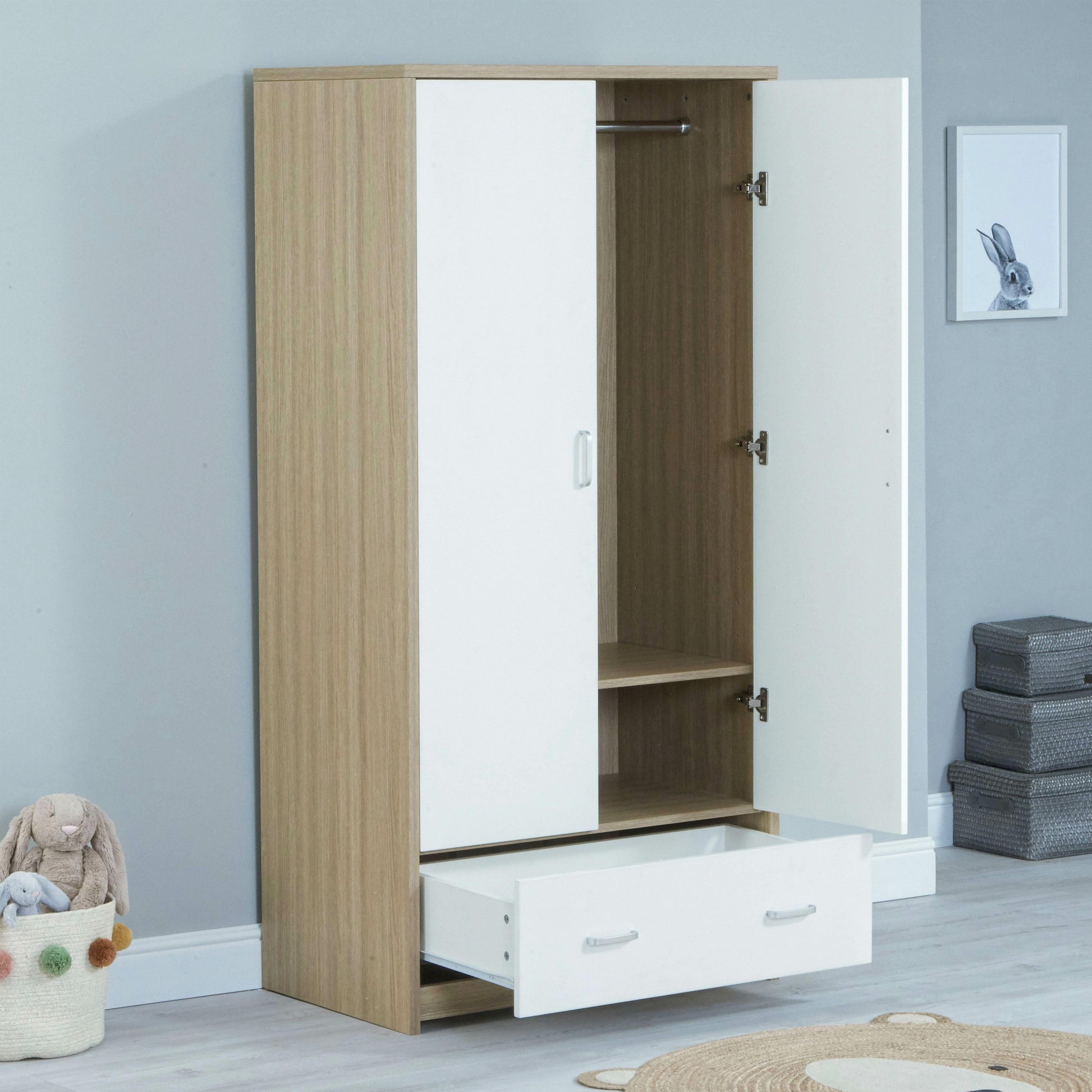 BabyMore Luno Veni Wardrobe in Oak and White  Babymore   