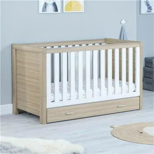 Babymore Luno White Oak Cot Bed with Drawer  Babymore   