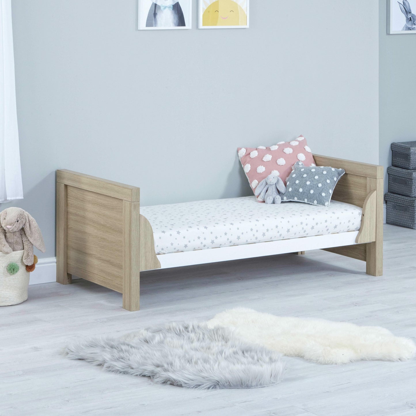 Babymore Luno White Oak Cot Bed with Drawer  Babymore   