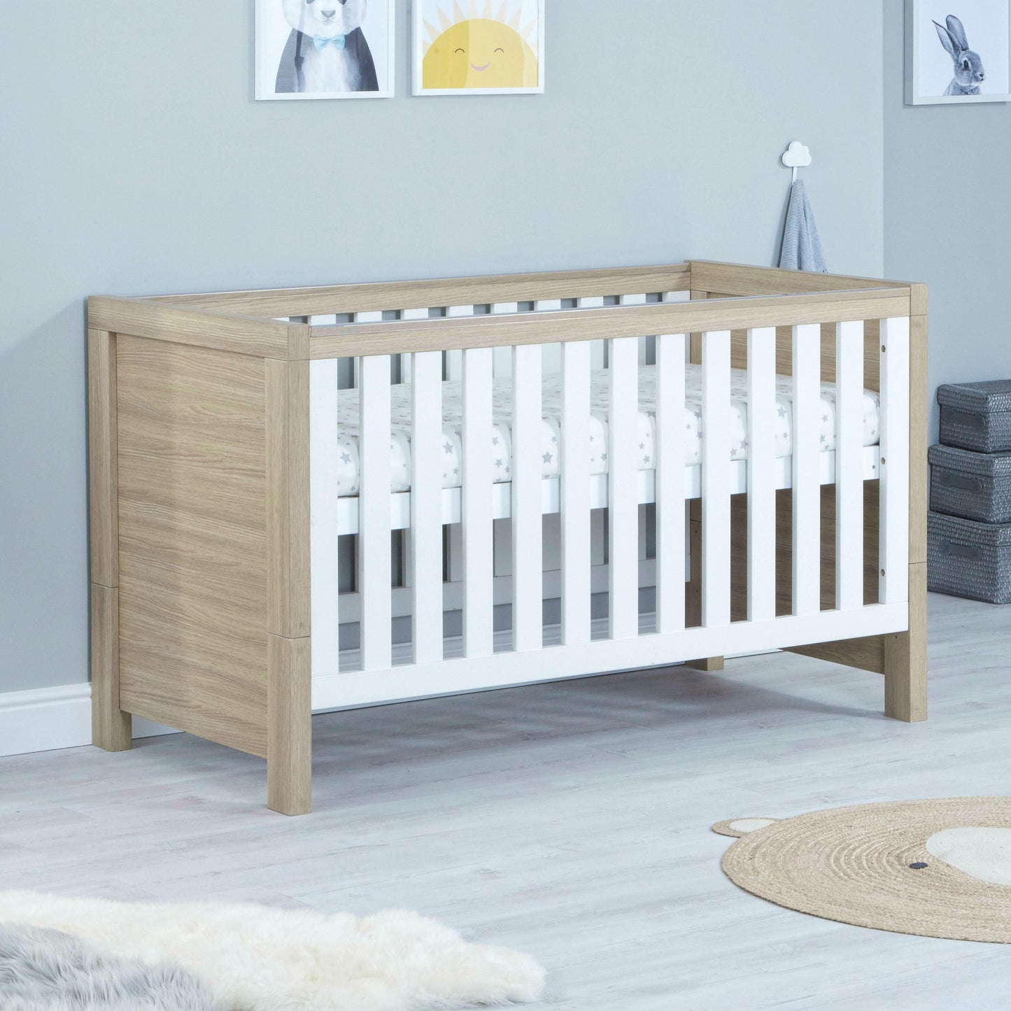 Babymore Luno White Oak Cot Bed with Drawer  Babymore   