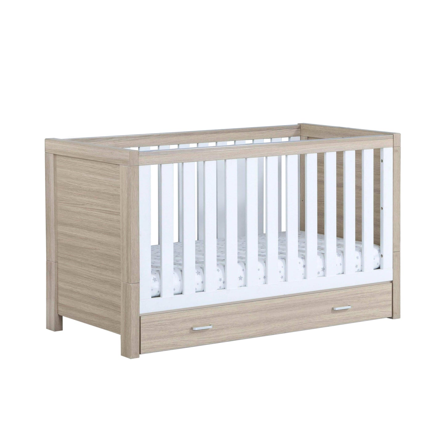 Babymore Luno White Oak Cot Bed with Drawer  Babymore   