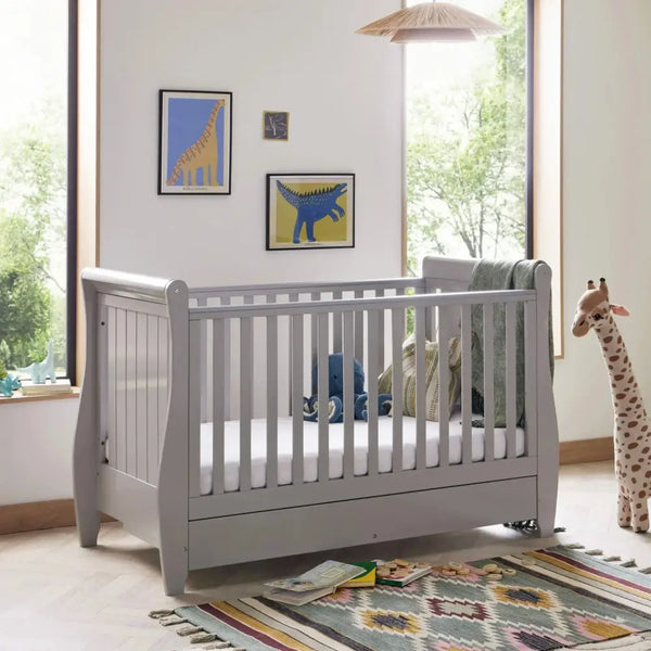 Babymore Stella Grey Cot Bed - Dropside Babymore