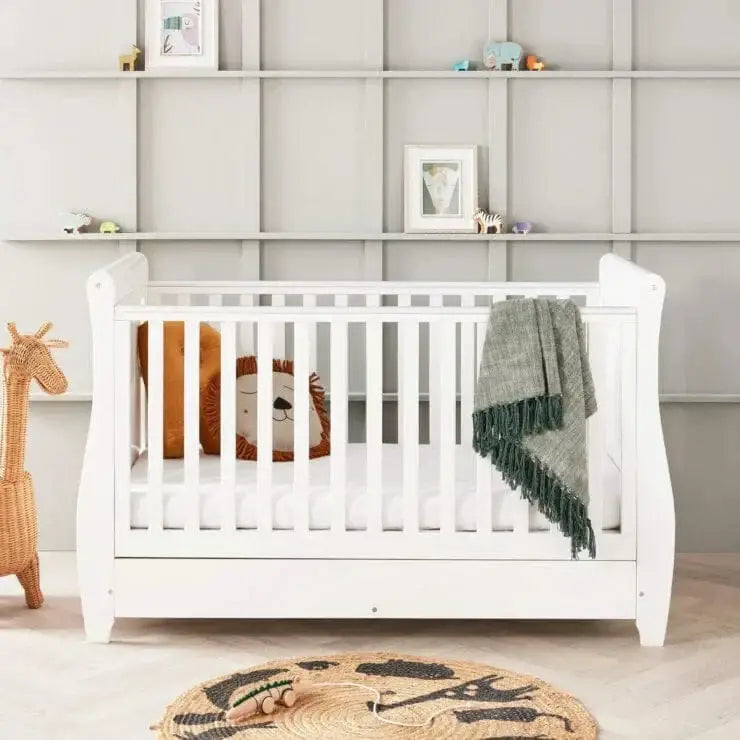 Babymore Stella White Cot Bed - Dropside Babymore
