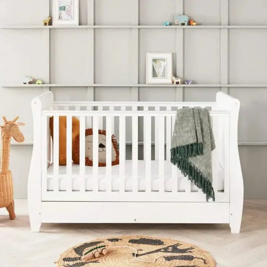 Babymore Stella White Cot Bed - Dropside Babymore