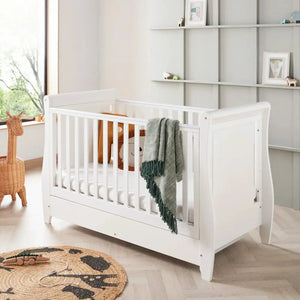 Babymore Stella White Cot Bed - Dropside Babymore