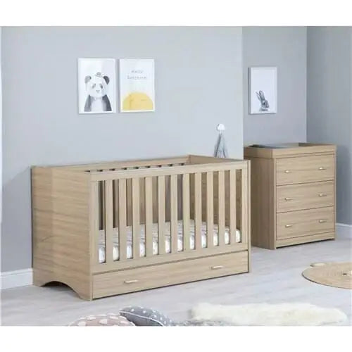 Babymore Veni 2 Piece Nursery Room Set with Drawer - Oak Babymore
