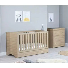 Babymore Veni 2 Piece Nursery Room Set with Drawer - Oak