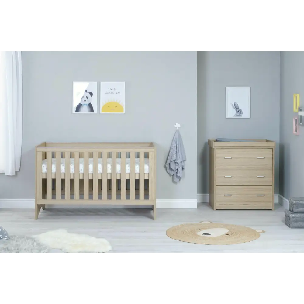 Babymore Veni 2 Piece Nursery Room Set with Drawer - Oak Babymore