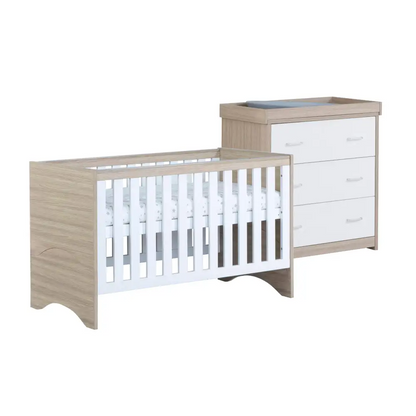 Babymore Veni 2 Piece Nursery Room Set with Drawer - Oak White Babymore