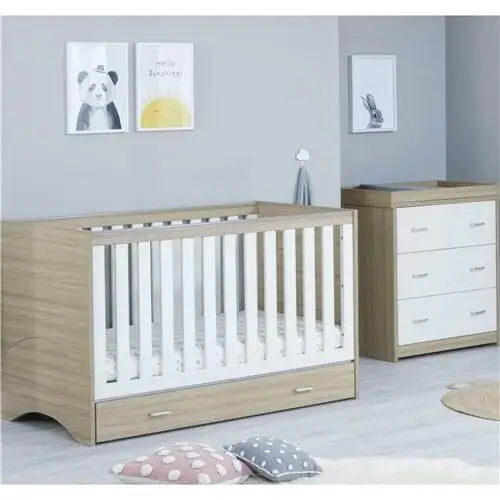 Babymore Veni 2 Piece Nursery Room Set with Drawer - Oak White Babymore
