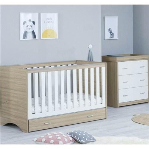 Babymore Veni 2 Piece Nursery Room Set with Drawer - Oak White  Babymore   