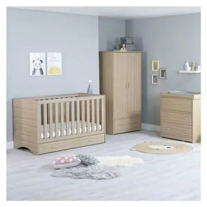 Babymore Veni 3 Piece Nursery Room Set with Drawer - Oak Babymore